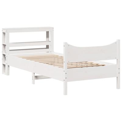 Bedframe met hoofdbord massief grenenhout wit 75x190 cm