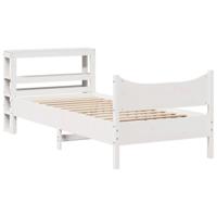 Bedframe met hoofdbord massief grenenhout wit 75x190 cm - thumbnail