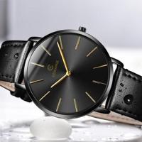 KEMANQI eenvoudige ultradunne waterdichte stalen mesh riem quartz horloge voor mannen (ultradunne zwarte shell zwarte wijzerplaat zwarte band) - thumbnail
