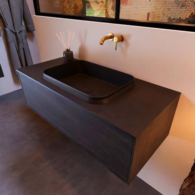 Badkamermeubelset Mondiaz Erin 100 cm met 1 Lade met RIDGE Wastafel Midden Urban Zonder Kraangaten Greeploos Mat Dark Brown Badkamermeubelset Mondiaz Erin 100 cm met 1 Lade met RIDGE Wastafel Midden Urban Zonder Kraangaten Greeploos Mat Dark Brown