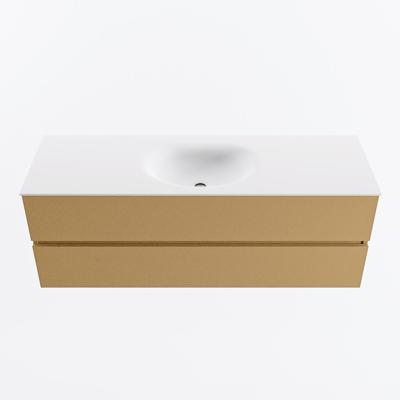 MONDIAZ VICA 140cm badmeubel onderkast Oro 2 lades. Wastafel MOON midden zonder kraangat, kleur Talc.