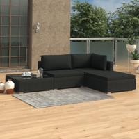 4-delige Loungeset met kussens poly rattan zwart - thumbnail