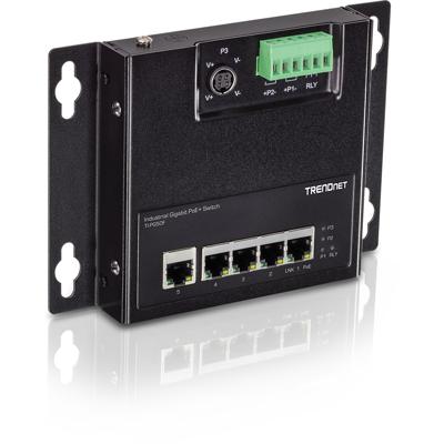 TRENDnet TI-PG50F 5-poorts Industriële PoE+ Gigabit Front Access Switch , wandmontage