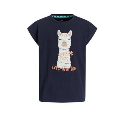 WE Fashion T-shirt met printopdruk en borduursels donkerblauw/wit/oranje WE Fashion T-shirt met printopdruk en borduursels donkerblauw/wit/oranje