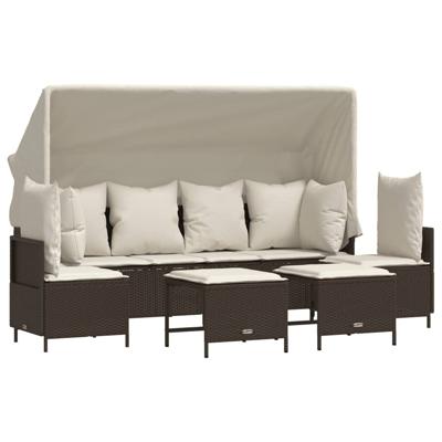 5-delige Loungeset met kussens poly rattan bruin