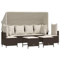 5-delige Loungeset met kussens poly rattan bruin - thumbnail