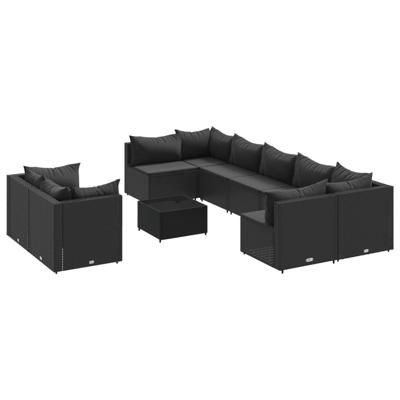 9-delige Loungeset met kussens poly rattan zwart