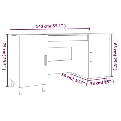 Bureau 140x50x75 cm bewerkt hout betongrijs - thumbnail