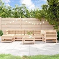 8-delige Loungeset met kussens massief hout - thumbnail