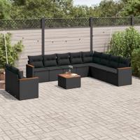 11-delige Loungeset met kussens poly rattan zwart - thumbnail