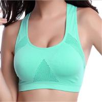 Hoge stretch ademend top fitness vrouwen padded sport-BH (groen) - thumbnail