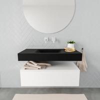 Aqua Splash Badkamermeubel AQS Ibiza 100 cm Mat Wit Solid Surface Wastafel Mat Zwart - Badmeubel Ibiza 100 cm Mat Wit Spoelbak Midden Mat Zwart (0 - thumbnail
