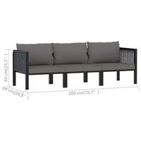 Driezitsbank met kussens poly rattan antraciet - thumbnail