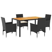 5-delige Tuinset met kussens poly rattan en acaciahout zwart - thumbnail