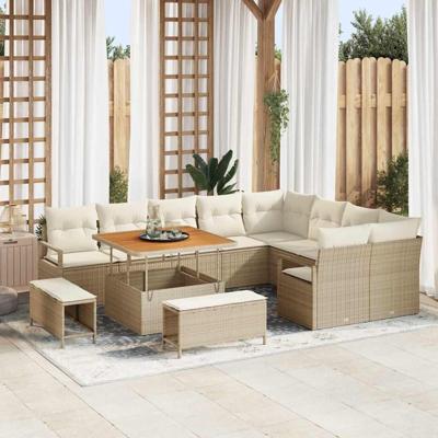 Tuinbankenset met kussen 12 pcs Beige poly rattan