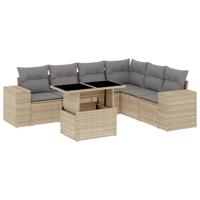 7-delige Loungeset met kussens poly rattan beige - thumbnail