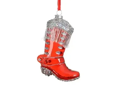 Decoris glas cowboylaars glitter rood