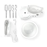 Nedis kahm110cwt handmixer 200 w 5-snelheden turbo-functie draaikom / 2 deeghaken / 2 kloppers grijs / wit - thumbnail