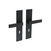 Deurkruk Amsterdam met schild 250x55x2mm sleutelgat 72mm zwart - thumbnail