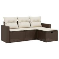 4-delige Loungeset met kussens poly rattan bruin - thumbnail