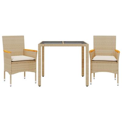 3-delige Tuinset met kussens poly rattan en glas beige - thumbnail
