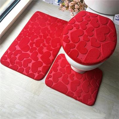 2 sets driedelige set Flanel anti-slip keuken bad toilet tapijt mat wasbaar tapijt (rood hart)