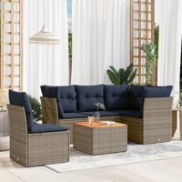 6-delige Loungeset met kussens poly rattan grijs - thumbnail