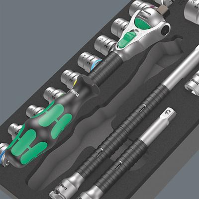 Wera 9721 Schuimrubberen inzetstuk met 8000 B Zyklop ratel 3/8" Set 1, 23-delig gereedschapsset