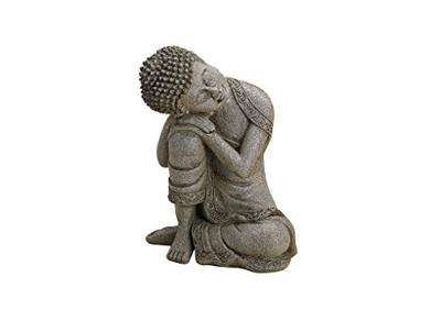 Boeddha zittend in grijs van poly, B14 x H20 cm