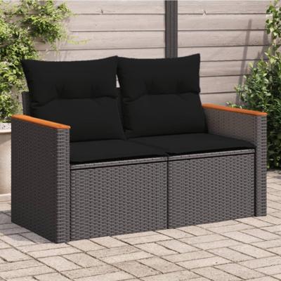 Tuinbank 2-zits met kussens poly rattan zwart Tuinbank 2-zits met kussens poly rattan zwart