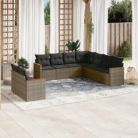 9-delige Loungeset met kussens poly rattan grijs - thumbnail