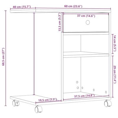 VidaXL Printerkastje met wielen 60x40x68,5 cm zwart