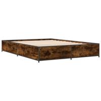 Bedframe bewerkt hout metaal gerookt eikenkleurig 135x190 cm - thumbnail