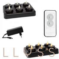 LLyss candle 6x waxinelicht zwart met basislader, lader en afstandsbediening professioneel op accu - thumbnail