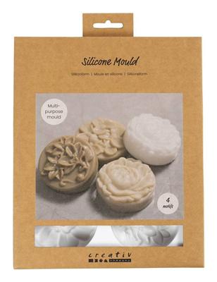 Creativ Company Siliconen vormen, cirkel met bloemmotief , l: 6,8 cm, b: 2,3 cm, 4 stuk/ 1 doos