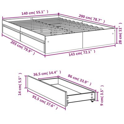 Bedframe met lades bewerkt hout sonoma eikenkleurig 140x200 cm