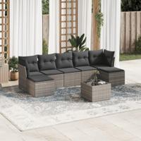 8-delige Loungeset met kussens poly rattan grijs - thumbnail