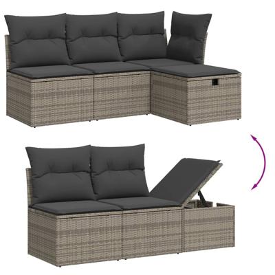 7-delige Loungeset met kussens poly rattan grijs - thumbnail