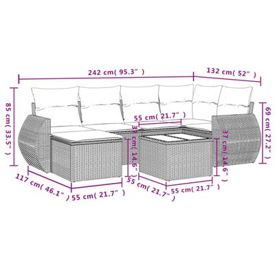 7-delige Loungeset met kussens poly rattan zwart