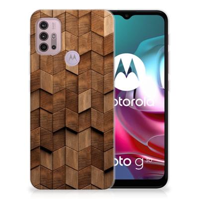 Bumper Hoesje voor Motorola Moto G30 | G10 Wooden Cubes Bumper Hoesje voor Motorola Moto G30 | G10 Wooden Cubes