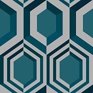 Dutch Wallcoverings Behang Galactik Retro Petrol/Grijs J407-11 - thumbnail