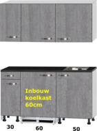 minikeuken 120cm wit mat met zwart aanrechtblad RAI-44011