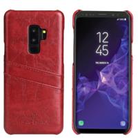 Fierre Shann retro olie Wax textuur PU lederen draagtas voor Galaxy S9 PLUS, met kaartsleuven (rood) - thumbnail