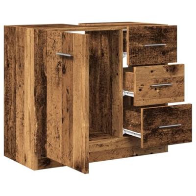 Wastafelkast 63x30x54 cm bewerkt hout oud houtkleurig