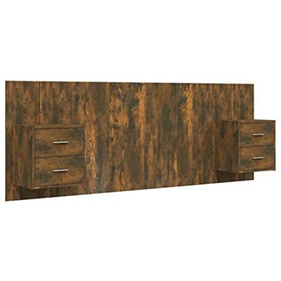 Hoofdbord met kastjes bewerkt hout gerookt eikenkleurig