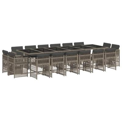 17-delige Tuinset met kussens poly rattan grijs