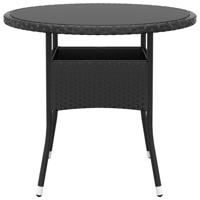 Tuintafel Ø80x75 cm gehard glas en poly rattan zwart - thumbnail