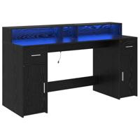 Bureau met lade Zwart eiken 160 x 55 x 91 cm Bewerkt hout - thumbnail