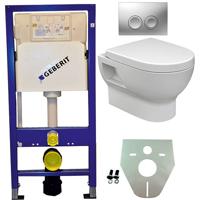Toiletset Hangend 100-3 Geberit UP100 Inbouwreservoir Glans Wit Wandcloset Softclose Toiletbril Delta-21 Bedieningsplaat Mat Chroom - thumbnail