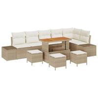 Tuinbankenset met kussen 10 pcs Beige poly rattan - thumbnail